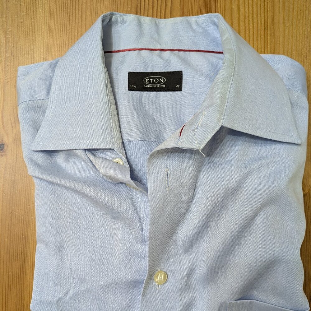 Eton Dress Shirt Mens 16.5 42 Blue Contemporary Fit Cotton Long Sleeve